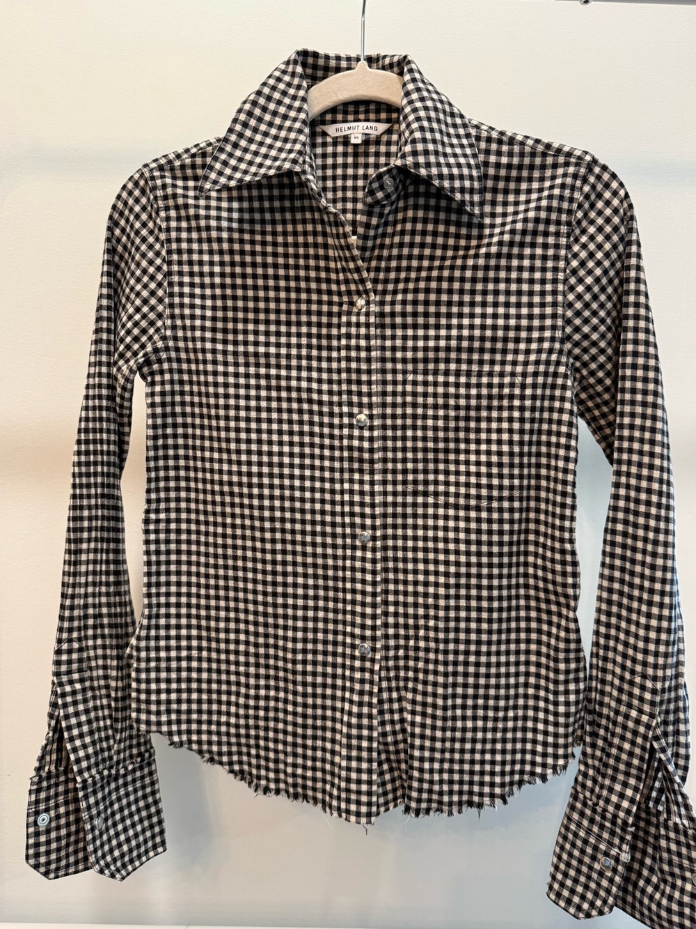 Helmut Lang Black & Cream Gingham Button-Down Shirt